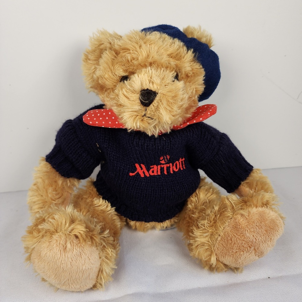 Marriott Hotels Promotional Teddy Bear Channel Island Toys Knit Sweater Beret 9"